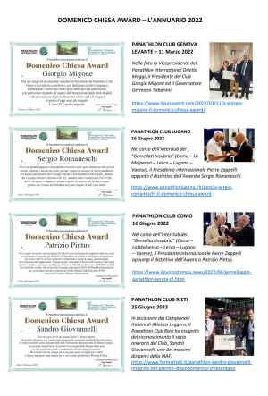 Domenico Chiesa Award - Annuario 2022
