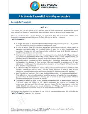 Panathlon International Club Wallonie-Bruxelles - Newsletter Octobre 2024