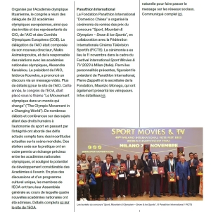 Mention du Panathlon International dans le bulletin d'information du CIO