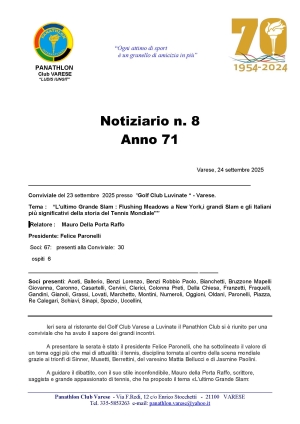 Panathlon Club Varese - Notiziario n.08 Anno 71