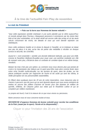 Panathlon International Club Wallonie-Bruxelles - Newsletter november 2023