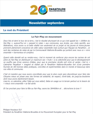 Panathlon International Club Wallonie-Bruxelles - Newsletter october 2023