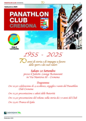 Panathlon International Club Cremona- Notiziario Settembre 2025