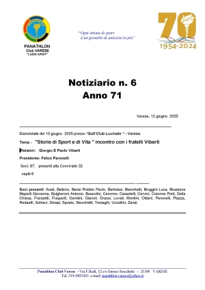 Panathlon Club Varese - Notiziario n.06 Anno 71